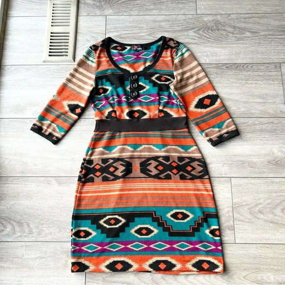 Yumi Boho Multiple Colour  Aztec Tribal Pattern Sweater Dress - Picture 4 of 14